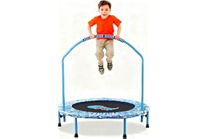 NUKIED 38" Trampoline for Kid Noise-Free Trampolines with Adjustable Foam Handle and Safety Padded Cover Foldable Toddler Bouncer Indoor & Outdoor Bungee Rebounder Trampoline for Child Play and Exercise