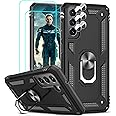 LeYi for Samsung Galaxy S21 FE 5G Case and 2 Tempered Glass Screen Protector and 2 Camera Lens Protector,Ring Holder Military Grade Protective Silicone Shockproof Tough Hard Armour Phone Cover, Black