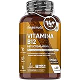 Vitamina B12 1000mcg ad Alto Dosaggio, 450 Micro Compresse di B12 Vitamina (14+ Mesi), Metilcobalamina B12 Vegana, 1 Compress