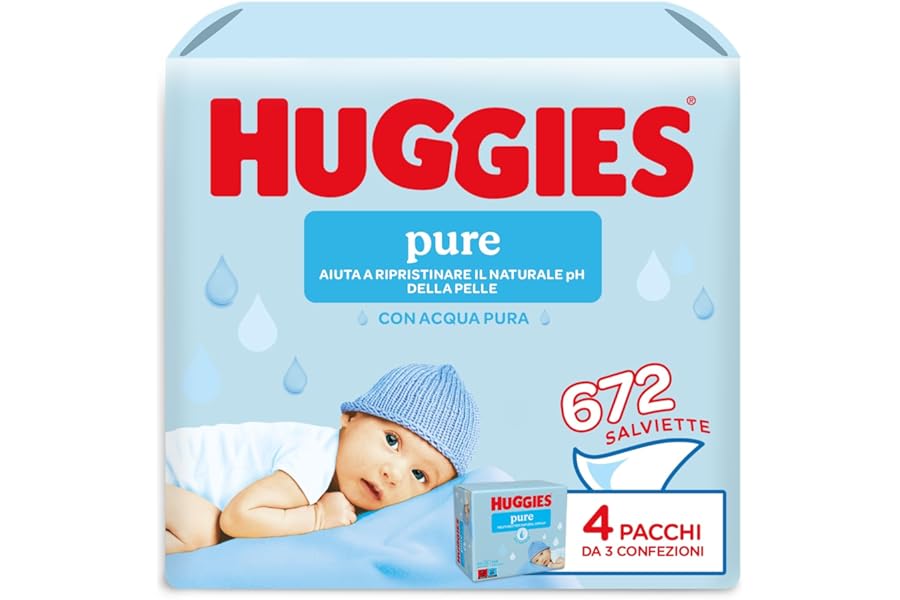Huggies Pure Baby Wet Wipes, 12 Packs of 56 (3+1)