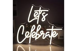 SIGNSHIP Let’s Celebrate Neon Light Warm White Letter Neon Sign Celebrate LED Sign for Wall Decoration USB Light Signs for Home Bedroom Birthday Wedding Party Christmas, Valentine’s Day Gift
