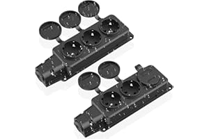 HITRENDS Rozdzielacz gniazdek 3-drożnych, 2 sztuki, gniazdko zewnętrzne, wodoszczelne IP54, gniazda wtykowe z zestykiem ochronnym z pokrywkami na zawiasach, do użytku na zewnątrz, 230 V/16 A, maks. 3500 W,