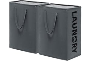 TIMEYARD Large Laundry Basket 2-Pack 75L Tall Hampers Collapsible Washing Baskets for Laundry in the Dorm and Family, Foldable Laundry Hampers for Clothes, Toys, Towels, Grey Laundry Bin