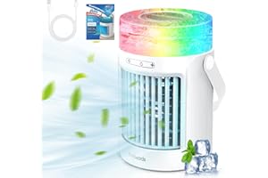 DARMAI Air Conditioner, Portable Personal Mini Air Conditioner, 3 Fan Speeds 7 LED Lights Evaporative Cooler Air Conditioner, 4000mAh USB Rechargeable Desktop Cooling Fan for Home Office Dorm(600ML)