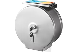 Gorlary Dispensador de Papel higiénico Gigante Comercial con Estante, Soporte de Rollo de Acero Inoxidable para Montaje en Pared, dispensadores de Papel higiénico sin Contacto Plateado