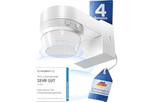 HUBER Motion 100 Infrarot Bewegungsmelder 360° mit 4 Sensoren und Fresnel-Linse - IP65 Bewegungsmelder LED geeignet I inkl. Unterkriechschutz & Bereichsbegrenzung, Wand-/Deckenmontage, weiß