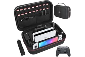 HEYSTOP Tashce akcesoria do Nintendo Switch/Switch OLED, etui do Nintendo Switch z miejscem do przechowywania konsoli Nintendo Switch i kontrolera, czarne, Ciemna czerń., Uniseks
