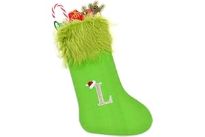 TOPWAYS Weihnachtsstrumpf, 50cm Grinch Weihnachtsstrumpf Gestrickt, Personalisierte Weihnachtsstrümpfe mit Buchstaben, Weihnachtsbaum Kamin Hängende Ornamente Geschenkhalter Weihnachtsdekorationen