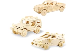 Georgie Porgy Kids Toys Construction Woodcraft Kits Wooden Model Puzzle Kits Age 8 Pack of 3 Jigsaw (Off-road Vehicle Cars Pickup Truck)