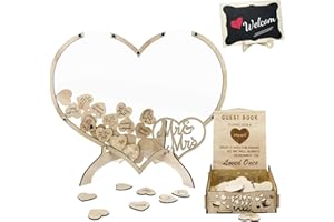 BESTYIJO Wedding Guest Book Alternative, Personalized Wooden Hearts Shape Wedding Decoration Set with 100 Wooden Heart, Wood Wedding Guest Book Alternative for Rustic Wedding, Festivals (Brown-Heart)