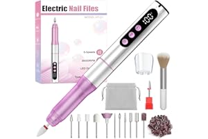 Oukzon Cordless Electric Nail Drill - 13 in 1 Nail File Kit 35000RPM, Professional Nail Drill Machine with LED Display, Dust Cover & 5 Speeds, Rechargeable Manicure Pedicure for Acrylic & Gel Removal
