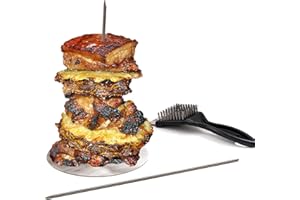 NOWCOOKS Vertical Skewer – Kebab Spike Stainless with 2 Different Sizes Spikes for BBQ or Oven Kebab Stand Rack with Grill Cleaning Brush Perfect Grill Rack Stand for Shawarma Chicken Fish Sausage