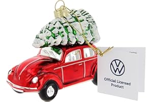BRISA VW Collection – Volkswagen Beetle ozdoba bożonarodzeniowa i dekoracja ze szkła w pudełku prezentowym (skala 1:40, czerwony z drzewkiem)