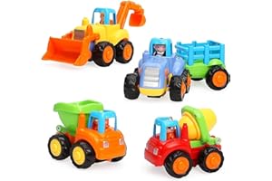 TINOTEEN Voiture Jouets pour Bébé, Jouet à Friction pour Garcon Fille Enfants de 1 2 3 Ans,Set de 4 avec Tracteur,Bulldozer,Mixeur de Camion et Camion