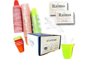 AURACAFFE'’ 450 Pz Bicchierini Caffe Plastica Riutilizzabile Espresso Tazzine 75ml + 450 Pz Palettine Riutilizzabili + 450 Pz Bustine di Zucchero Extra Fine di Alta Qualità - KIT ACCESSORI