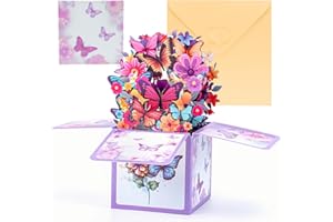 RWBIMTI Carte d'Anniversaire 3D pour Femme avec Motif Papillon Pop Up, Inclut Enveloppe, Idéale pour Mère, Fille, Fête des Mères, Anniversaire de Mariage et Carte de Remerciement - Colorée