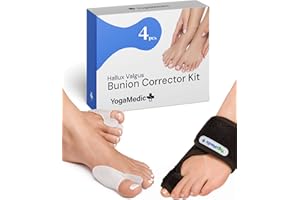 ‎YOGAMEDIC YOGAMEDIC Hallux Valgus Korrektur Set - 2x Zehenspreizer & 2x Hallux Valgus Schiene, Transparent & Einstellbar - Zehenschiene zur Schmerzlinderung - Hammerzehen-Korrektur - Zehenschutz BPA-frei
