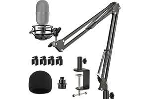 Razer Seiren Mini Mic Stand Suspension Scissor Boom Arm with Pop Filter Foam Windscreen, Shock Mount, Upgraded Heavy Duty Clamp for Razer Seiren Mini USB Streaming Microphone Frgyee