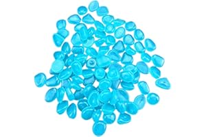 SUUOSL 200 PCS blue Glowing in The Dark Pebbles Mini Fish Tank Gravel Stones Luminous Decorative Stones Powered by Light or Solar Garden pebbles for plant pots Outdoor Lawn Yard Walkway DIY