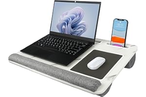 Semiocthome Laptop Lap Tray Desk with Pillow Cushion, Lapboard with Built-in Mouse Pad, Wrist Rest, Phone and Tablet Slot, Fit up to 17" Laptops, Portable Laptop Table for Sofa, Bed, Office - Marble