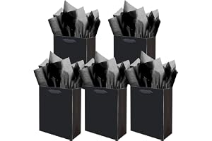 ENJOYLEX Black Gift Bags with Tissue Paper for Wedding, Birthday, Party Supplies-20x11x24cm Medium Size Cardboard Gift Bags（8"x4.3"x10",5pcs Bags + Tissue Paper ）