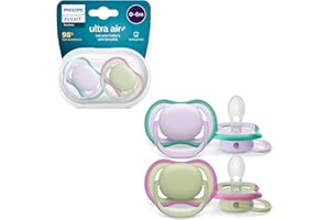 Philips AVENT ultra air smoczek – lekki, oddychający smoczek dla dzieci w wieku 0-6 miesięcy, nie zawiera BPA, z pojemnikiem transportowym jako sterylizator, 2 sztuki, model SCF085/24
