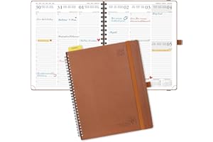 ‎POPRUN POPRUN Kalender 2024 2025 Wochenplaner 26,5 x 21,5 cm, 17-Monate-Terminplaner Ringbuch (Aug.2024-Dez.2025), Buchkalender 1 Woche 2 Seite mit Softcover, FSC®-Zertifiziertem Papier - Braun