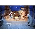 LFEEY 10x8ft Christmas Manger Scene Backdrop Religious Bethlehem Star Night Holy Family Nativity Scene Barn Stable Lamb Birth of Jesus Photography Background Photo Studio Props