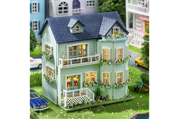 CUTEROOM Maison Miniature, Maison de poupée DIY en Bois Mini kit de Construction avec Meubles et lumière LED, Cadeau d'anniversaire pour Femmes et Filles (Warm Manor)