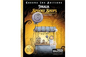 Inkalia Tracing: Spooky Halloween Shops: A Cozy & Creepy Ink Tracing Coloring Book with Cute Haunted Shops, Relaxing Halloween Art, and an Enchanted Story for Adults & Kids