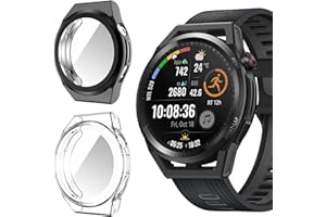 Dufuso TPU Hülle mit Displayschutz für Huawei Watch GT 3 SE/Watch GT Runner 46mm, Vollständige Abdeckung Schutzhülle Klar Weiche TPU Rundum Schutzfolie Case, Schwarz & Transparent