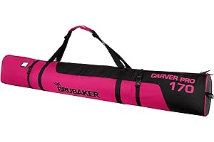 BRUBAKER Carver Pro Ski Bag - Padded Ski Bag for 1 Pair of Skis and Poles - Tear-Resistant Ski Bag for Transport and Storage - Pink Black - 170 cm or 190 cm
