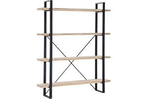 ADEC GROUP duehome | Plank, Estanteria Alta con 4 Estantes, Acabado en Roble Salvaje y Estructura Metalica Color Negro, Medidas: 150 cm (Ancho) x 180 cm (Alto) x 35 cm (Fondo)