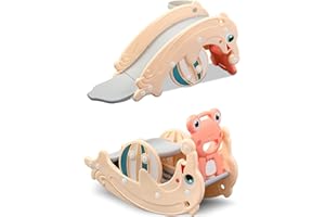 ‎CLAMARO Clamaro 'Delphin' 2in1 Kinder Rutsche und Wippe Kombination, Schaukeltier einfach umdrehen und aus wird eine Kinderrutsche für drinnen und draußen (ohne Umbau) - inkl. Basketballkorb - Coral