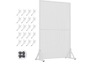 Pegboard Kallvalsat Stål, Metallpegboardsatser, Med 20 Metallkrokar Och 4 Universalhjul, För Väggar Garage Hantverksrum Kontor Verkstad, Flyttbara Hyllor(White,50x180cm/20x71in)