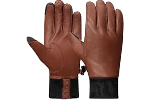 Harssidanzar Męskie rękawiczki skórzane z podszewką polarową na zimną pogodę, zimowe ciepłe rękawiczki Goatskin do ekranu dotykowego HM002EU