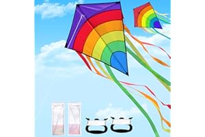 TranRantic 2 Pcs Diamond Kites for Children, Rainbow Kites for Kids Ages 4-8, Colorful Kite for Boys Girls with Long Tails, Simple Flying Kite for Kids and Adults, for Beach Game Outdoor