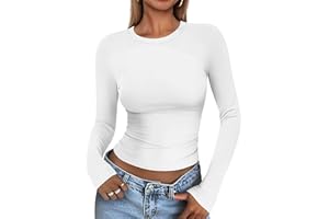 Cuptacc Koszulka Damska Slim Fit Długim Rękawem T-Shirty Damskie Podstawowe Dekolt Okrągły Jednolity Top