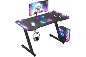 JUMMICO Scrivania Gaming LED 120x60 cm - Tavolo da Gaming con Luci RGB a Controllo Tattile, Piano in Fibra di Carbonio Nero, Ganci per Cuffie, Design Ergonomico, Scrivania PC per Setup Gamer Professionale
