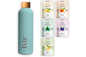 LXIR DRINK - Eau aromatisée en pastille sans sucre - Boisson multivitamines - Riche en vitamines C et B - Hydratation quotidienne - Beauté de la peau - Vitalité - 60 unités - 5 saveurs + 1 gourde BLEU