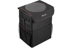 ELZO Samochodowy kosz na śmieci, wodoszczelny, z pokrywą, szczelna torba do przechowywania, do zawieszenia worka na śmieci, kolor czarny