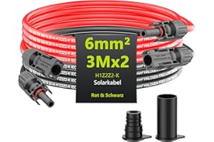 MXRPV Tool-Free Solarkabel 4mm²/6mm²,Solarkabel Verlängerung 1/2/3/5/10M,PV Kabel(6mm2, 3meter)