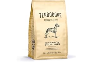 Terbodore | Cinnamon Coffee Beans | 250g Bag | Delicious Cinnamony Flavoured Bean | Subtle Sticky Bun Aroma | Medium Roast | Premium Grade Whole Bean | Home or Cafe | Cinnamon Coffee Beans