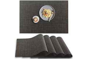 homEdge PVC-Platzdeckchen, rutschfest, hitzebeständig, waschbares Vinyl, schwarz, 4 Stück