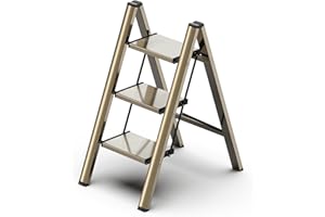 GameGem 3 Stufen Leiter, klappbarer Tritthocker mit breitem Anti-Rutsch-Pedal, leichtes und dennoch stabiles Aluminiummaterial, 150 kg Tragkraft, hübsches, modernes Aussehen für den Innenbereich