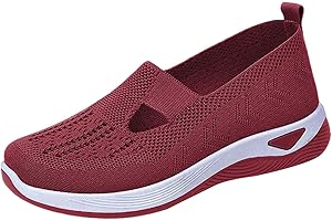 LONGBAO Women's Slip-On Walking Shoes Mesh Breathable Lightweight Casual Sneakers for Work Running Shoes Orthopedic Shoes for Women UK Summer Sport Outdoor Shoes Ladies Easy Walk Pro Wide Fit Trainers Size 6