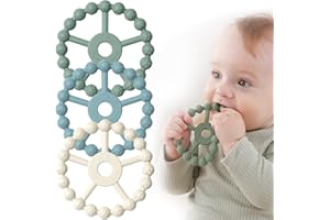 Anneau Dentition Bébé, Seposeve 3 paquet Silicone Jouet Dentition Bébé 6-12 mois, Anneau de Dentition Réfrigérant 12-24 mois, Facile à tenir, SANS BPA, Vert Bleu Blanc