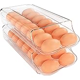 theaoo Egg Holder for Fridge, Automatic Rolling Egg Container for Refrigerator, Clear Plastic Egg Dispenser, Stackable Eggs O