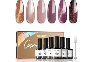 Modelones Vernis Gel UV Semi Permanent Automne Marron Rose Pailleté 6 Couleur Vernis à Ongles Kit Magnétique Cat Eye UV Gel LED Manucure Varnish Kit Nail Art Salon Longue Durée d'Halloween
