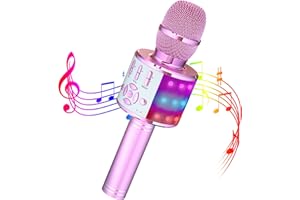 Wowstar Microfono Karaoke Microfono Bambini Microfono Wireless Karaoke con LED Luce Microfono Cambia Voce Regalo di Natale Compleanno per Bambini e Adulti Rosa Chiaro